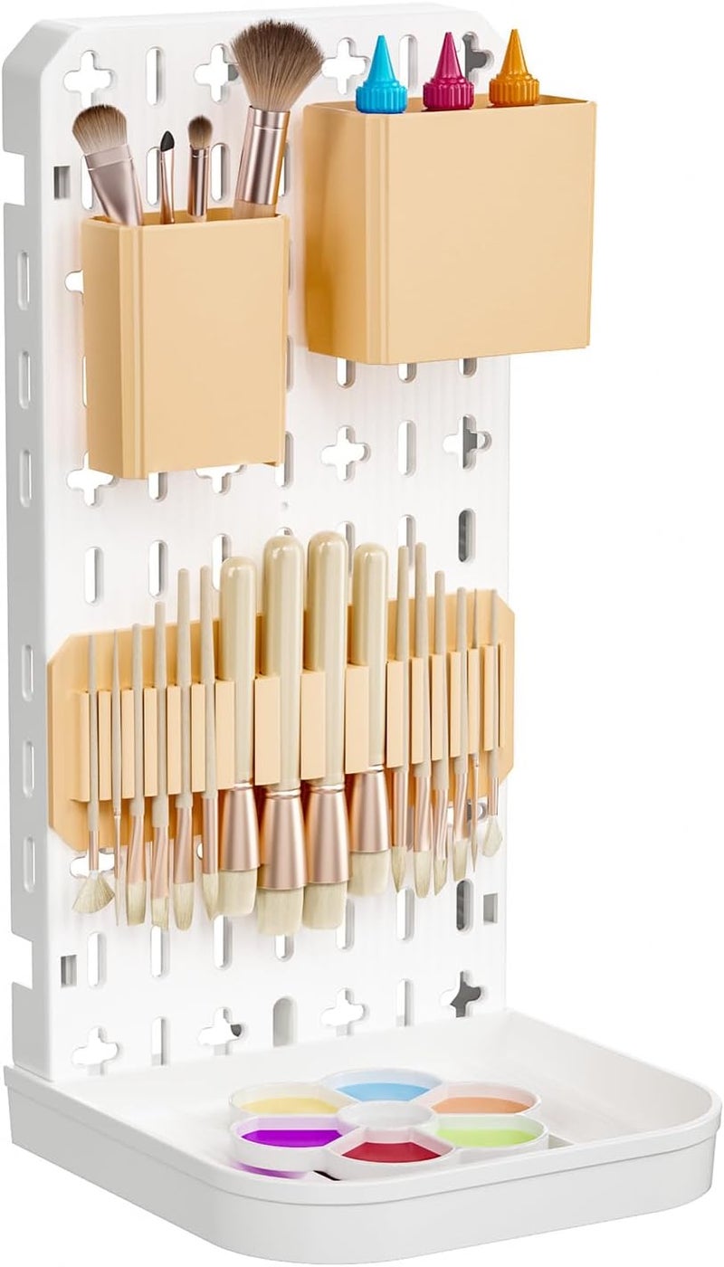 CLESOO Paint Brush Holder Silicone Paint Brush Drying Rack With Drip Tray Removable Craft Paintbrush Storage Organizer Artist Plastic Pegboard Stand Watercolor Paintbrush Container Makeup Brush Drying Rack - Image 1